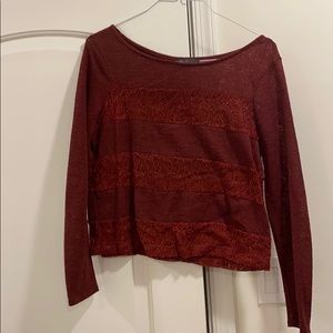 Burgundy Sweater with Lace Stripes-great for Fall